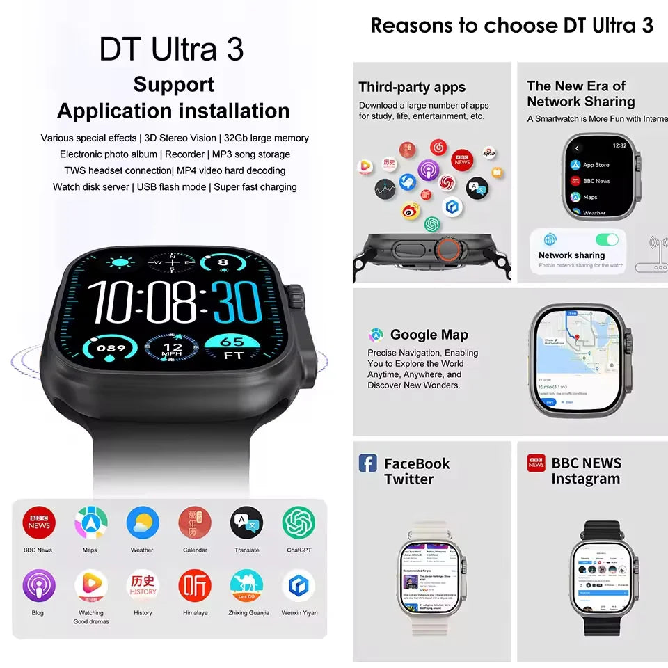 2025 New IOS DT Ultra 3 High-End Business Watch 32G Large Memory Album Smartwatch Men Sports Fitness Waterproof Watch Sportwatch