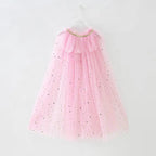 Summer Girl Princess Party Accessories Cloak Snow Queen Elsa Anna Costume Cape Rapunzel Aurora Sequins Tulle Halloween Mantle