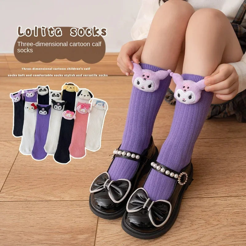 Kuromi Melody Cinnamoroll Kitty Cat Sanrio Socks for Children's Girls Cartoon Kawaii Korean Style Mid-Tube Trendy Student Socks