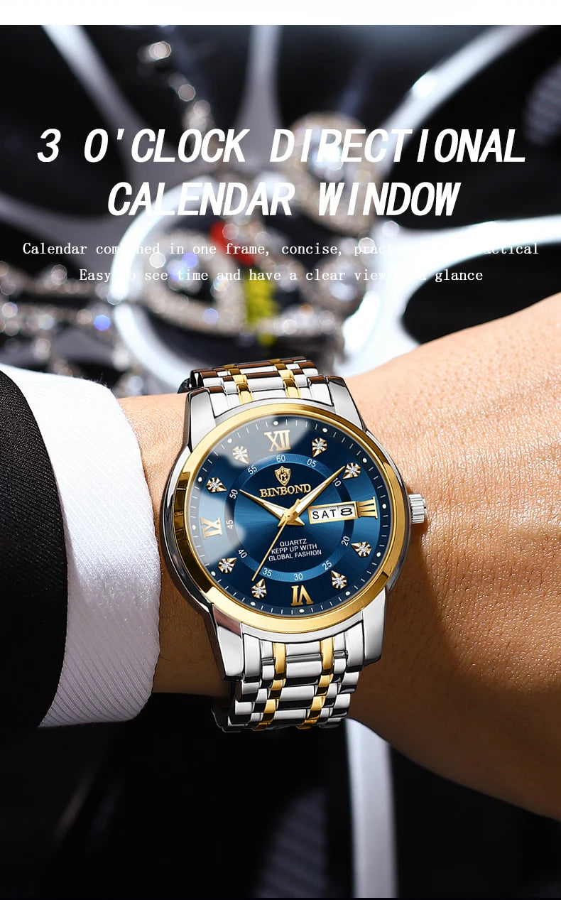 2025 Quartz Watch for Men Luxury Diamonds Gold Watch Waterproof Luminous Stainless Steel Business Men's Quartz Watch Mens Watch