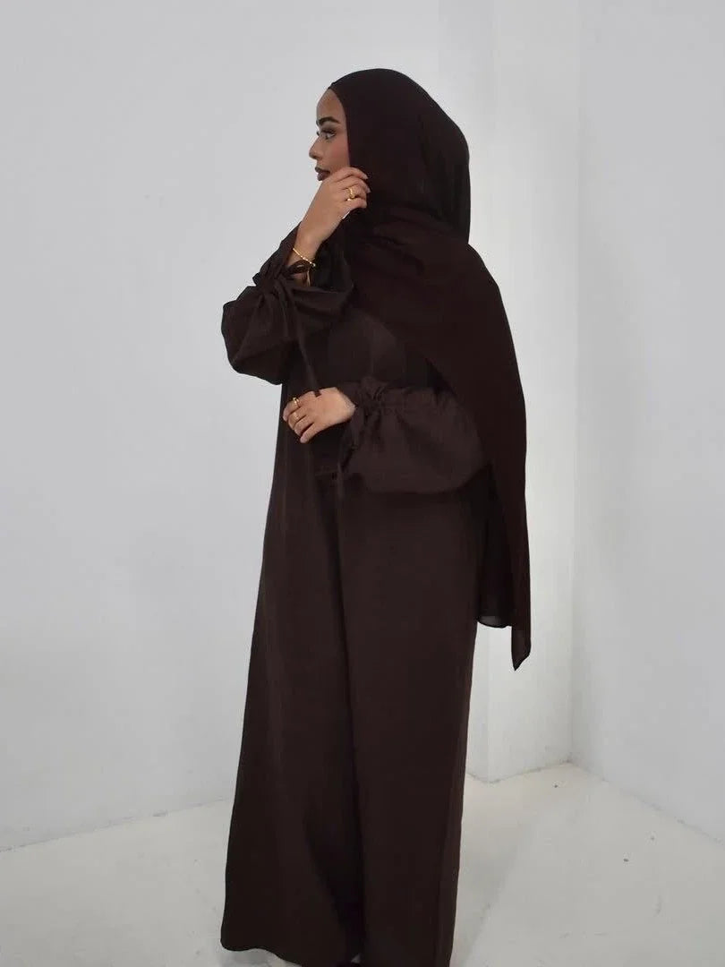 Eid Women Modest Dress Abaya String Sleeve Muslim Caftan Robe Morocco Dubai Kaftan Islam 2025 Vestidos Largos Jalabiya Ramadan