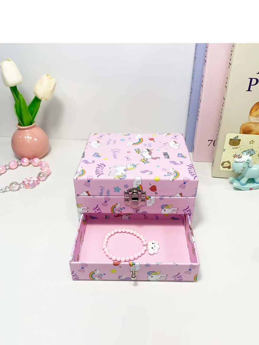 1pc Music Box with Drawer Mirror Rotating Pink Pony Jewelry Storage Box for Ring Necklaces Bracelets Birthday Gift