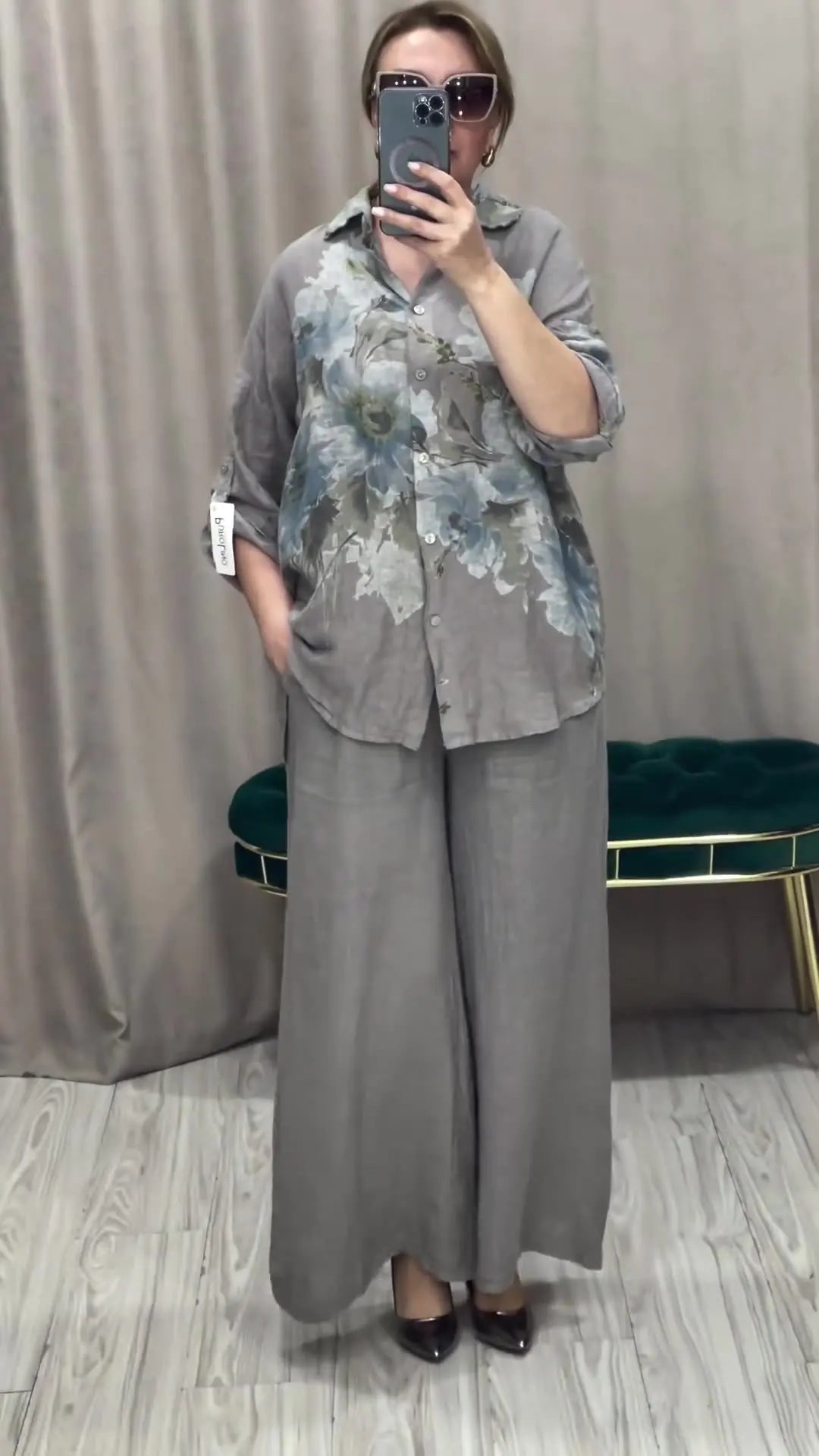 Two Piece Set Islam Muslim Women Tops Flower Print Shirt Wide Leg Pants Suits Ramadan Turkey Modest Ensembles Morocco Outfits