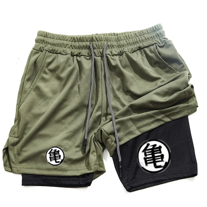 Goku Anime Running Shorts Men Fitness Gym Training 2 in 1 Sports Shorts Quick Dry Workout Jogging Double Deck Shorts