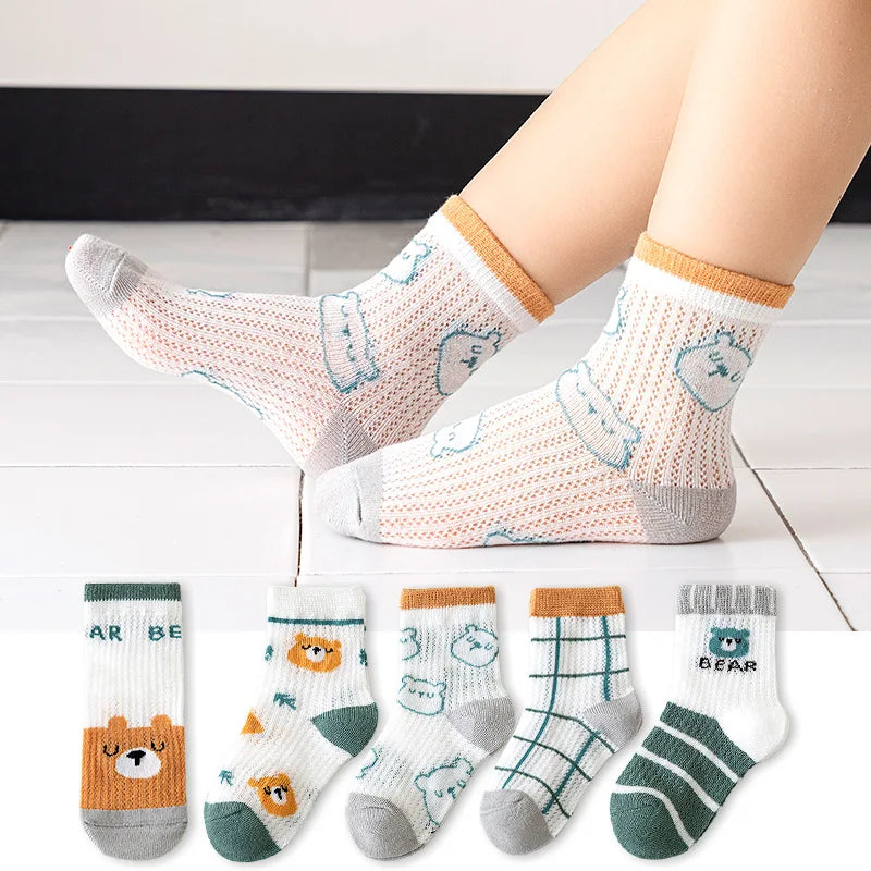 5 Pairs/Lot Children Socks Boy Girl Baby Fashion Cotton Solid Wild Soft Cozy Breathable For 1-12Y Summer Kids Casual Mesh Socks