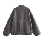 MiuKoMiYa Army Green Short Wool Blend Bomber Jackets For Women Winter Outdoor Women's Woolen Blend Coat Women Loose Wool Jacket