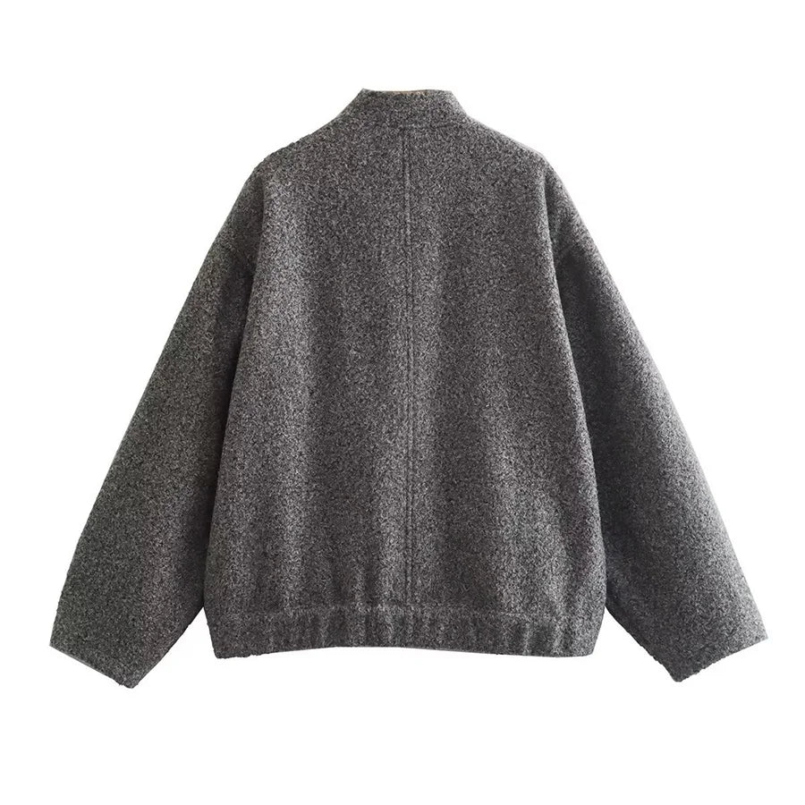 MiuKoMiYa Army Green Short Wool Blend Bomber Jackets For Women Winter Outdoor Women's Woolen Blend Coat Women Loose Wool Jacket
