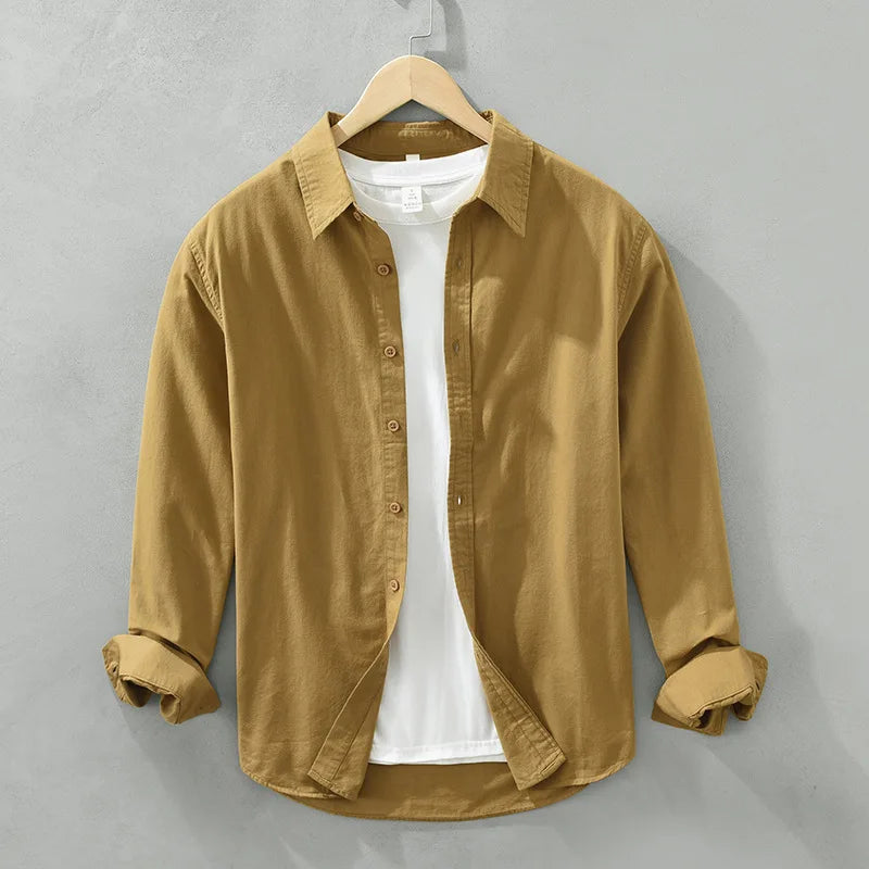 2025 Spring New Casual 100% Cotton Long Sleeve Shirt for Men Multi-color Simple Solid Color Classic Daily Shirts CM6651