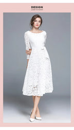 Lace White Prom Dress Women 2023 Summer Autumn Long Sleeve Sexy Slash Neck A Line Midi Party Vestidos Flower Embroidery