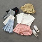 Girls Skirts Jk Pleated Skirt Candy Color Embroidery Love Solid Color Simple Casual Loungewear Outfit Children's Clothes