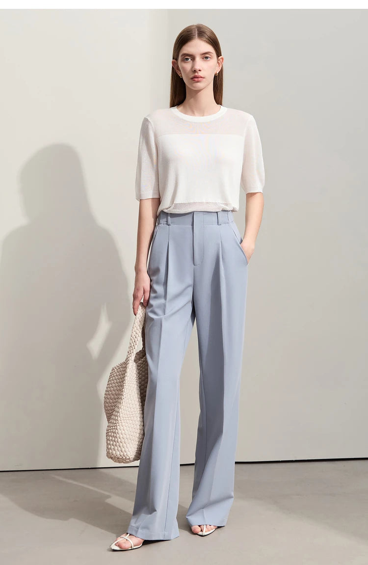 Amii Minimalism 2024 Knit Sweater Women Summer New Solid O-Neck Loose Short-sleeved Wool Casual Patchwork Chic Tops 12422028