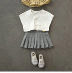 Girls Skirts Jk Pleated Skirt Candy Color Embroidery Love Solid Color Simple Casual Loungewear Outfit Children's Clothes