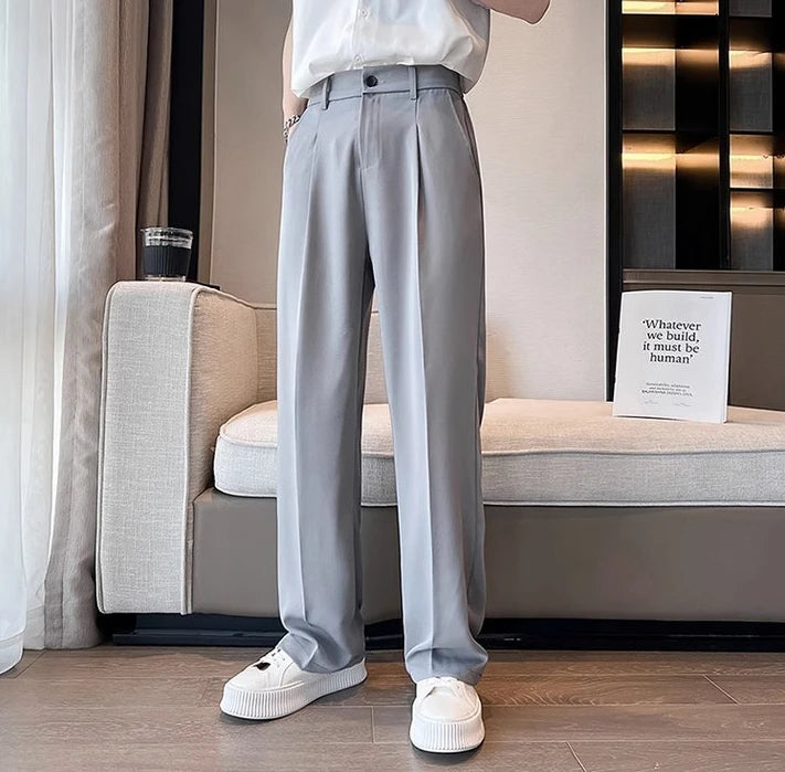Wide Leg Gray Baggy Men's Summer Pants Tailoring Chinese Homme Dress Slacks Spring Clothes Male Suit Trousers Formal Designer Up