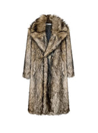 Men's fur coat, Wolf fur, fox fur, lapel long overcoat, winter windproof and warm windbreaker, large size