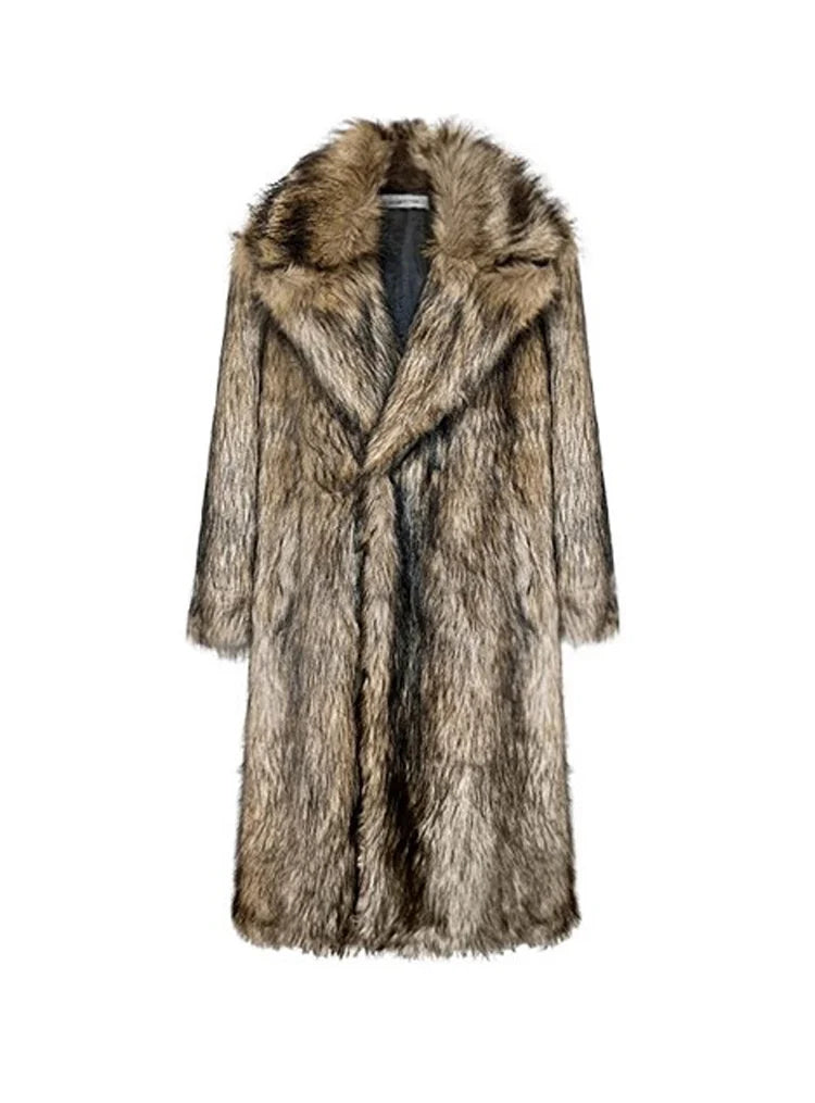 Men's fur coat, Wolf fur, fox fur, lapel long overcoat, winter windproof and warm windbreaker, large size