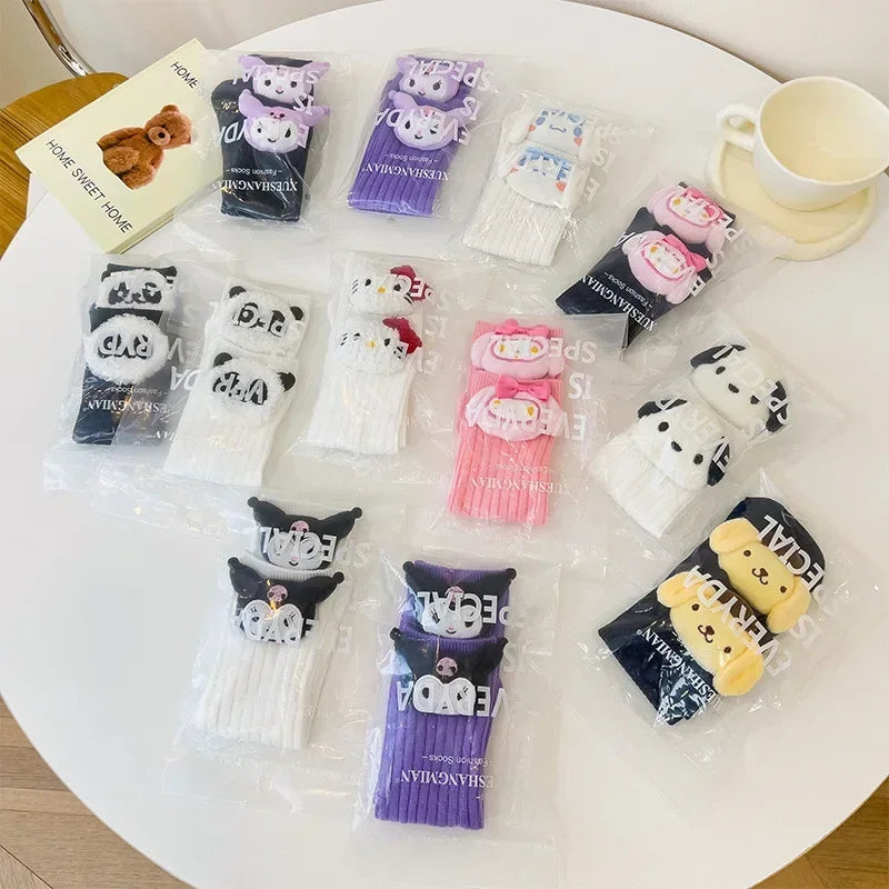 Kuromi Melody Cinnamoroll Kitty Cat Sanrio Socks for Children's Girls Cartoon Kawaii Korean Style Mid-Tube Trendy Student Socks