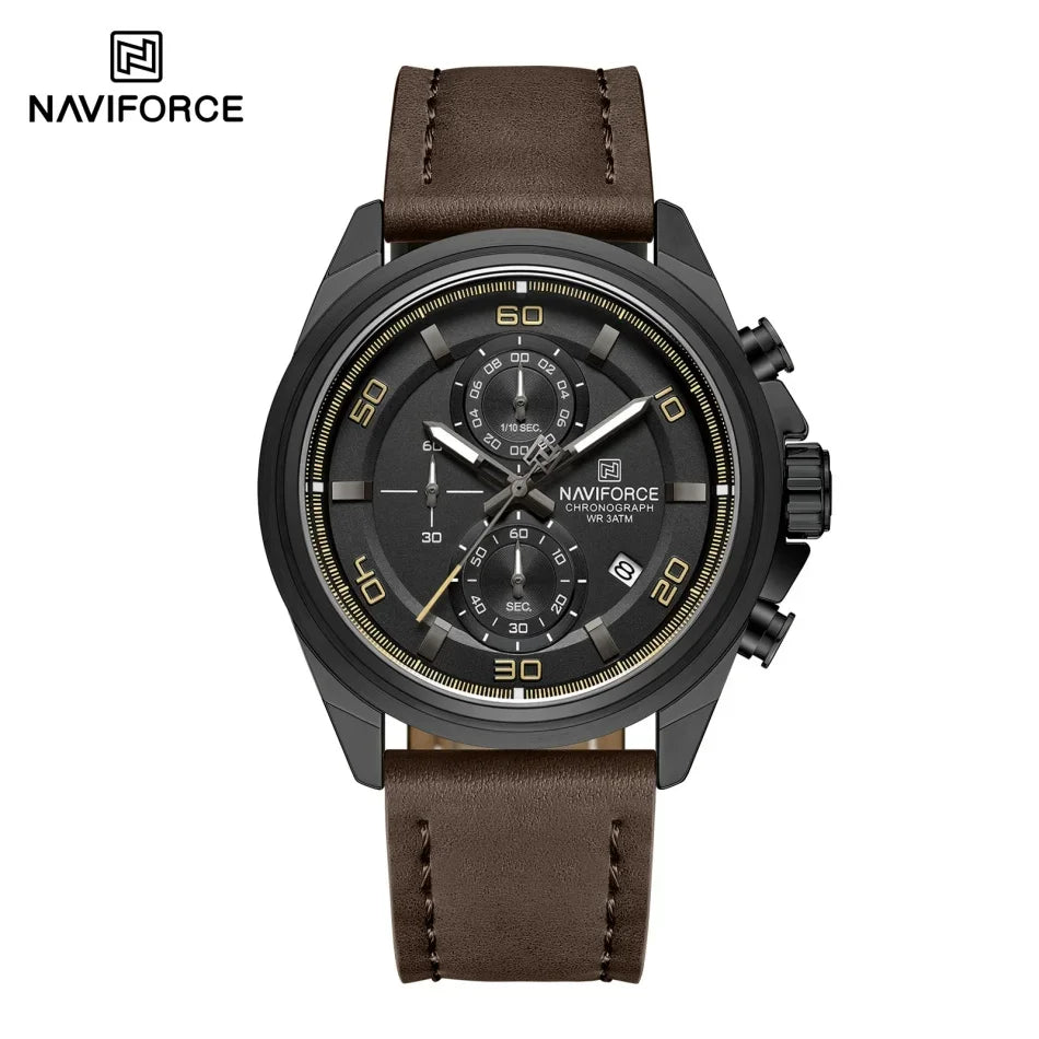 NAVIFORCE  Hands Wristwatches Genuine Leather Strap Alloy Case Casual Watches Dress Watch for Men Waterproof with Date Luminous