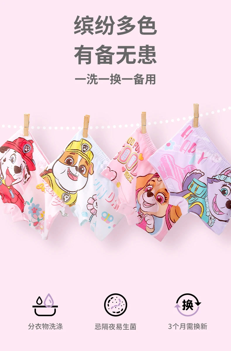 4PCS Genuine Paw Patrol Skye Girl Children Cotton Underwear Printing Panties Kids Short Panties Underpants Girls Briefs Panties