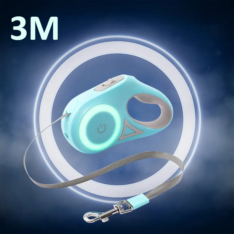 3/5M Automatic Dog Leash Retractable LED Luminous Leading Fashion Light Straps for Dog Puppy Pet Flexi Walking Running Lead