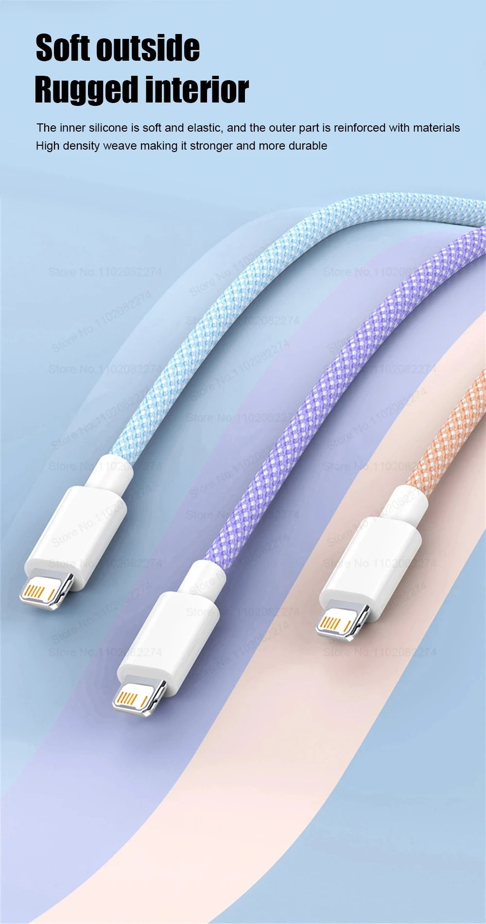 20W USB A to L Color Cable For iPhone 14 13 12 11 Pro XS Max XR XS X SE 8 7 Plus PD Fast Charge Type C Braid Cables Accessories