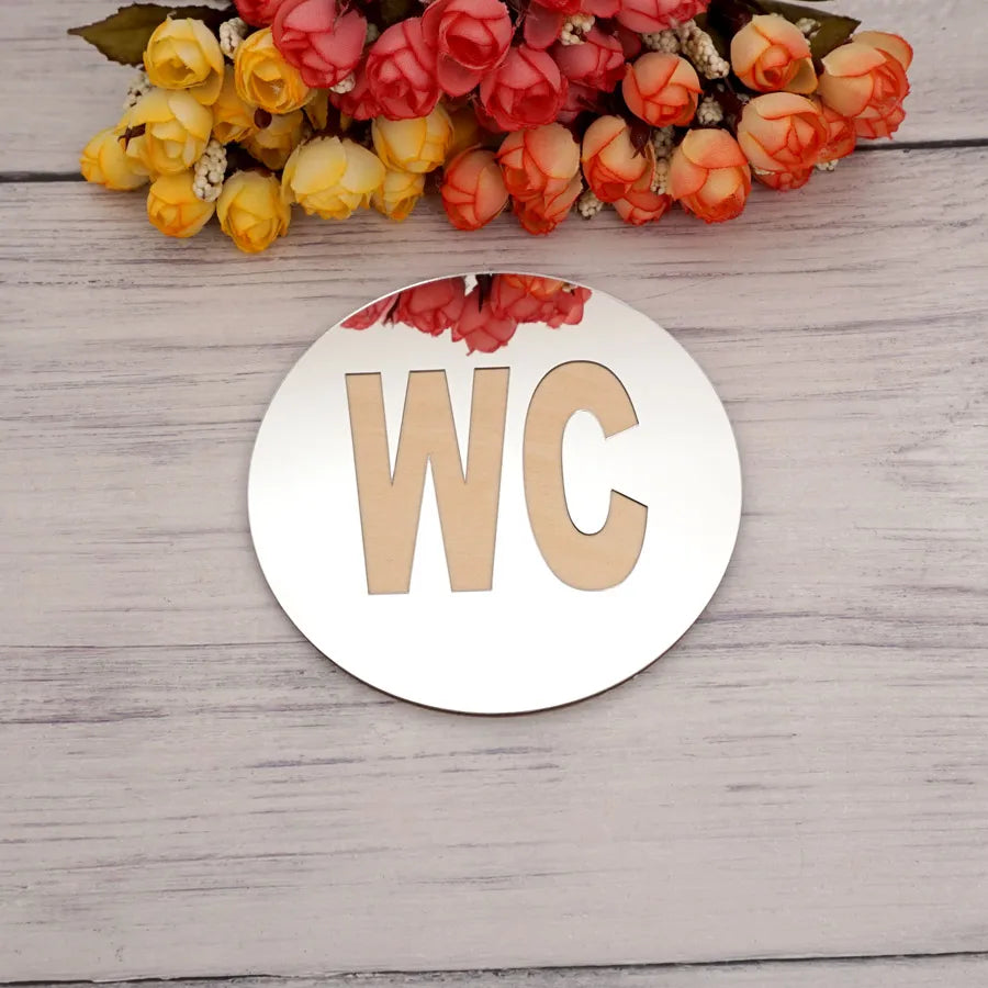 Mirror WC Door Sign Stickers Round Shape Laser Cut Acrylic 3D DIY New House Toilet Signs Home Decoration Accessories Wall Decor