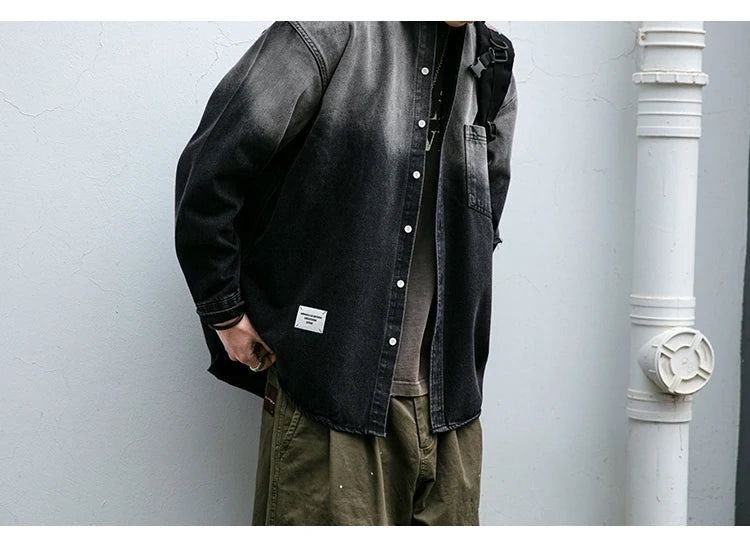 Korean fashion washed gradient denim shirt for men clothing High quality streetwear harajuku casual coat tremdy Long sleeve male