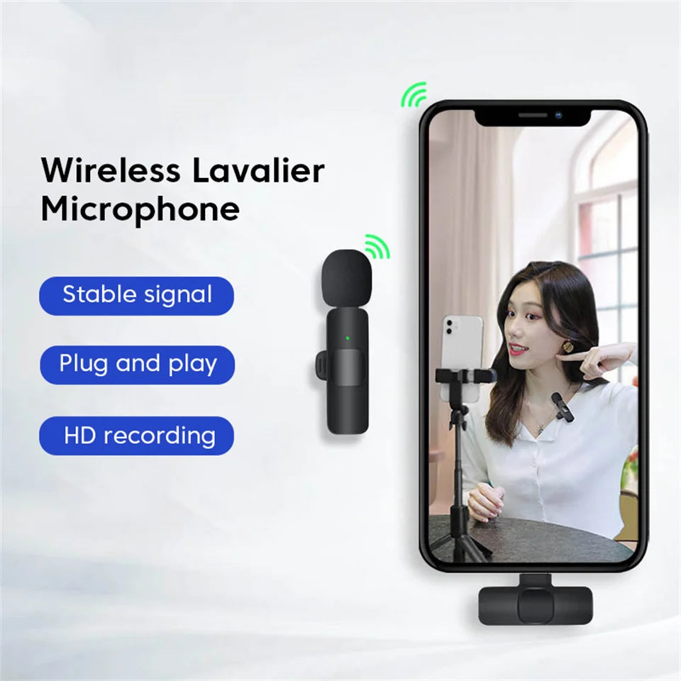 Lavalier Wireless Bluetooth Microphone Portable Audio Video Recording Mini Mic For iPhone Live Broadcast Gaming Phone Type-C