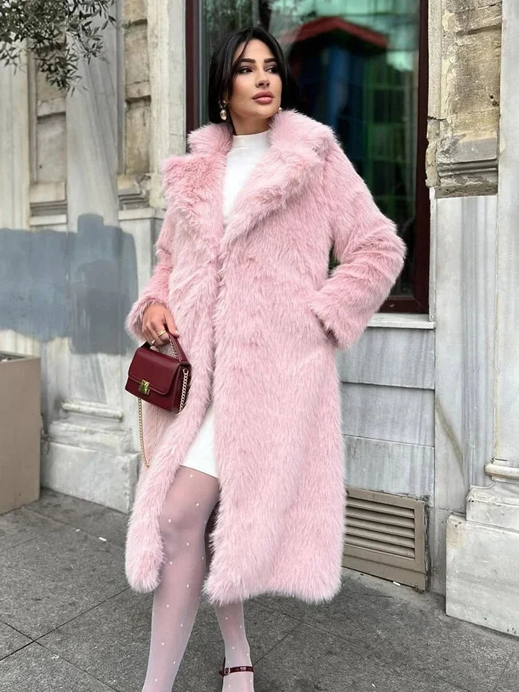 Tossy Winter Fur Feather Loose Overcoat Women's Fashion Pocket Solid Commute Streetwear Jacket Ladies Luxury Patchwork Coat 2025