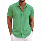 Men Cotton Linen Hot Sale Men's Short-Sleeved Shirts Summer Solid Color Turn-down Collar Casual Beach Style Plus Size Tops