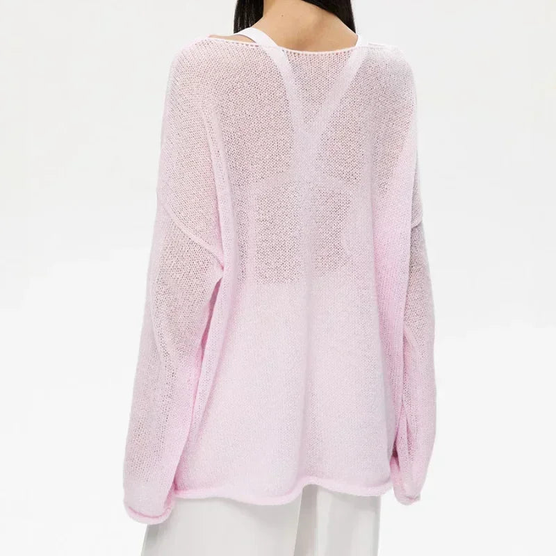 Y2k Women 2024 Summer Autumn Women Pullovers Chic Pink Casual Fashion Loose Elegant Sweater White Jumper Sueter Mujer