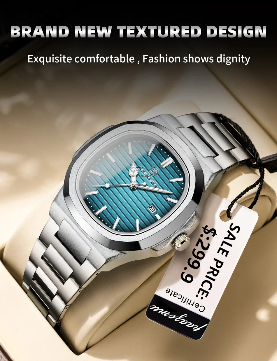 PENGAGAR Trend Men's Watches Classic Fashion Original Quartz Watch for Man Square Dial Waterproof Luminous Date Wristwatch Reloj