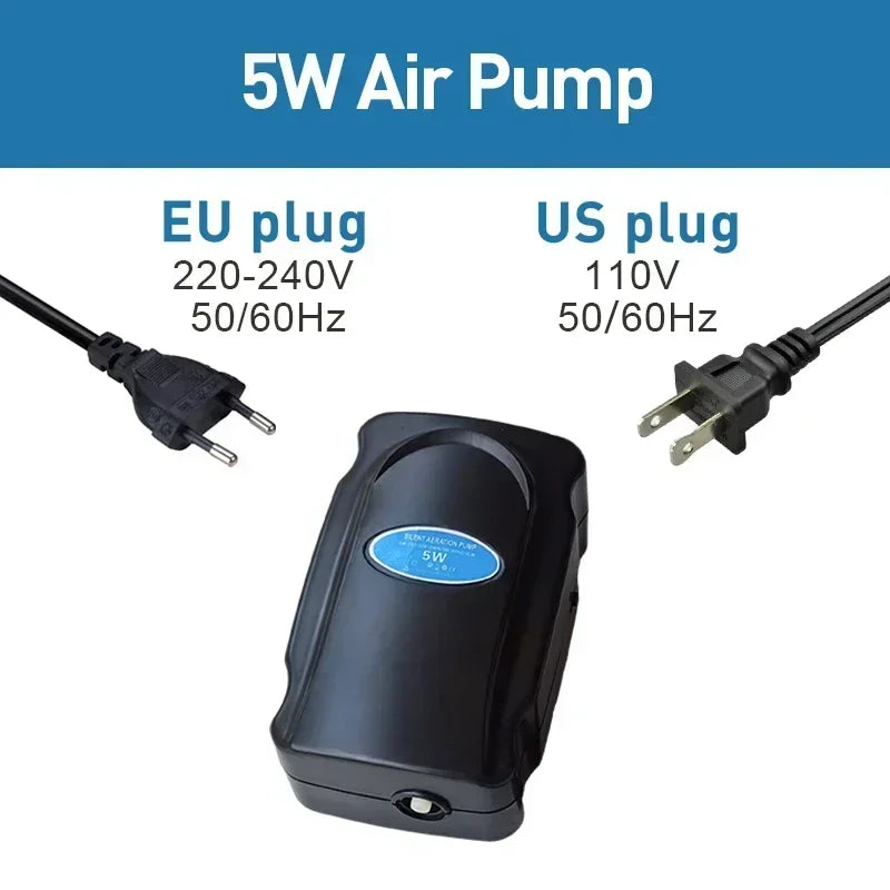5W Aquarium Silent Air Pump 220V-240V 110V Fish Tank Quiet Oxygen Pump Accessories Bubble Pump Air Stone Aquarium Air Compressor