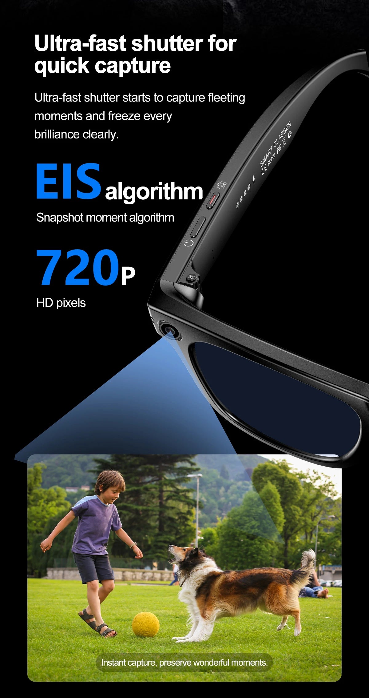 LIGE AI Smart Glasses 720P Camera Video Recorder Bluetooth Call 260mAh Battery Voice Assistant Control Sunglasses For Men Women