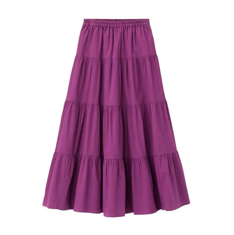 2024 Spring Autunm women Ruffle skirt fashion Summer cotton linen skirts long maxi party skirts red purple pink M-5XL 6XL 7XL