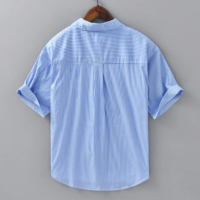 2025 Spring Summer New Casual Striped Cotton Short Sleeve Shirts for Men Clothing Soft Turn-down Collar Shirts DCC03