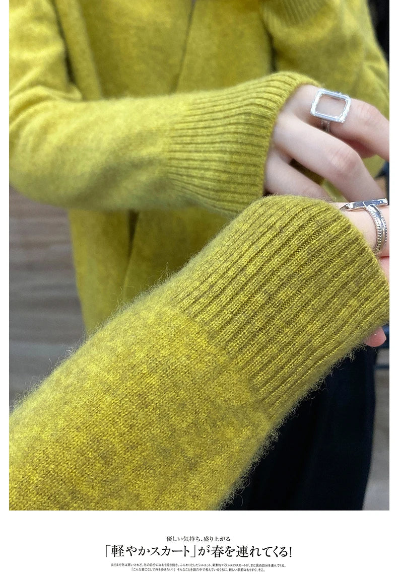 Japanese Kimono Cardigan Pure Wool Sweater Female Cross V-Neck Knitted Cardigan 2023 Spring and Autumn Loose Leggings Retro Top
