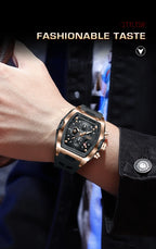 LIGE Quartz Mens Watches Fashion Business Military Wrist Watch For Men Silicone Sport Waterproof Chronograph Square Watch Men