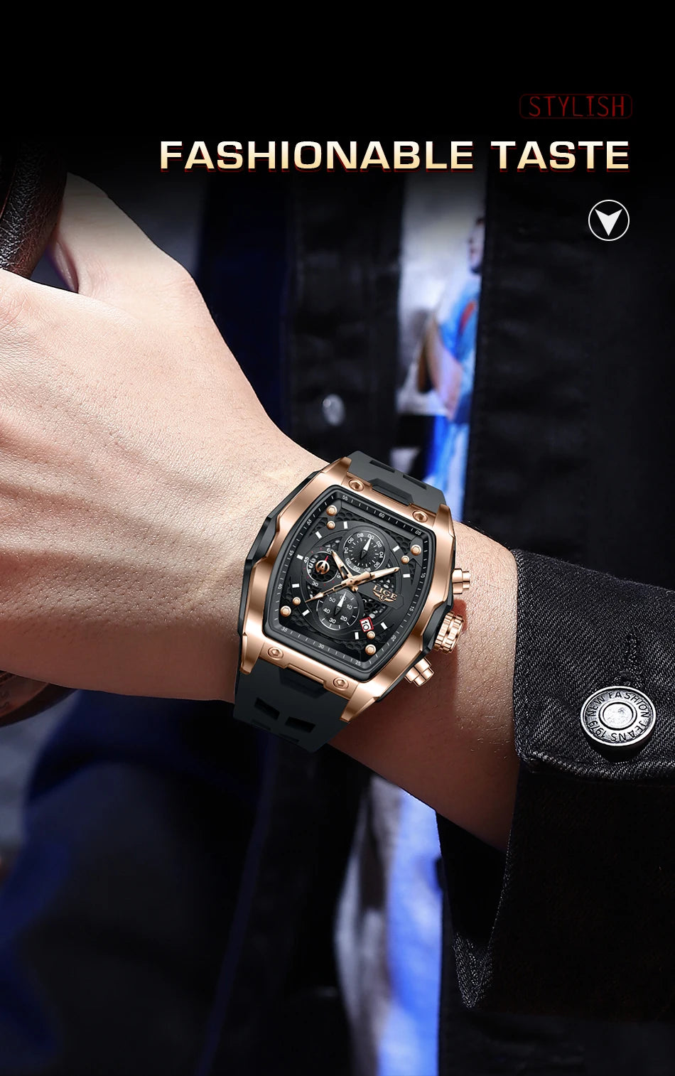 LIGE Quartz Mens Watches Fashion Business Military Wrist Watch For Men Silicone Sport Waterproof Chronograph Square Watch Men