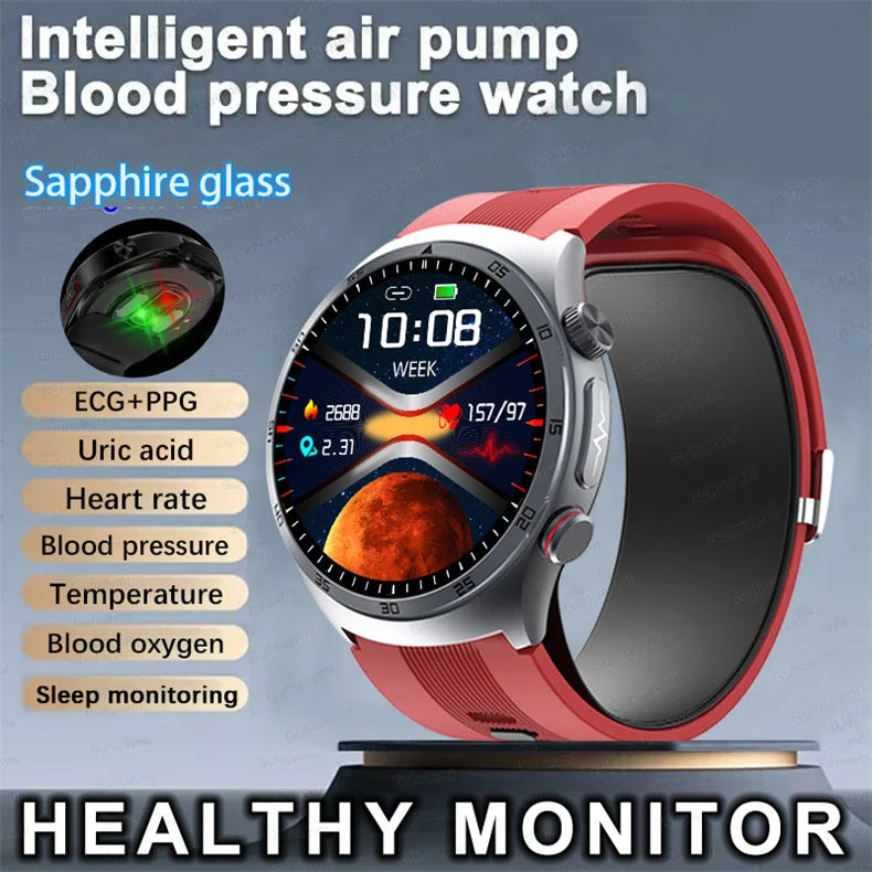 Sapphire Glass AMOLED Blood Pressure Smart Watches ECG Blood Oxygen Blood Pressure Air Pump Sport Health Tracking Smartwatch NFC