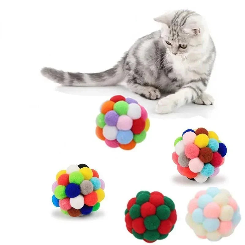 Pet Toy Cat Toys Cat Plush Ball Toys Pet Bouncy Bell Ball Toy Colorful Pompoms Pet Supplies Random Color