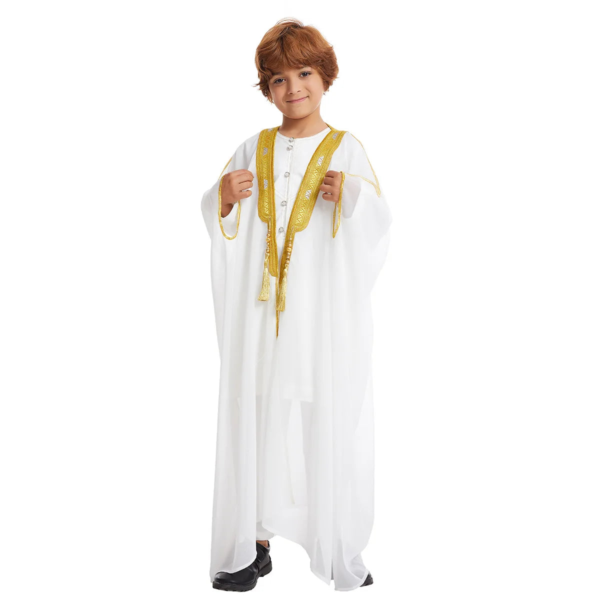 Middle Eastern Teenage Boys' Long Robe Chiffon Cardigan Sweater Boys' Long Robe Jubba Thobe Children's Kaftan Dress