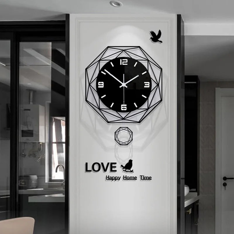 Polygonal Swinging Wall Clock with Swinging Function Suitable for Living Room Office Living Room Decoration Clock