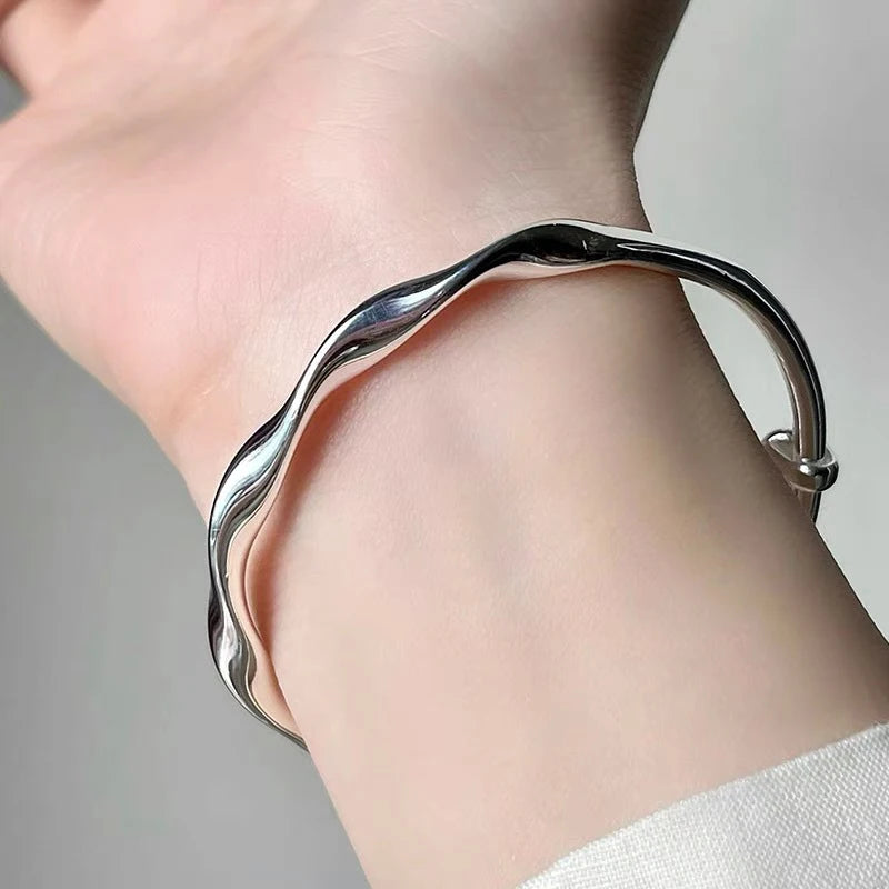 New Twist Bracelet Bangle Women Wave Bright Surface Ins Fashion Push Pull Adjustable Bangle Jewelry Y2K Accessories