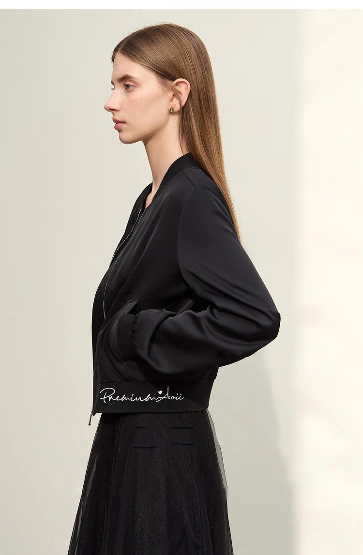 AMII Minimalism Jacket Woman Baseball Jacket Embroidery Letter Zipper 2023 Spring New Casual Women's Clothes Female Top 72331004