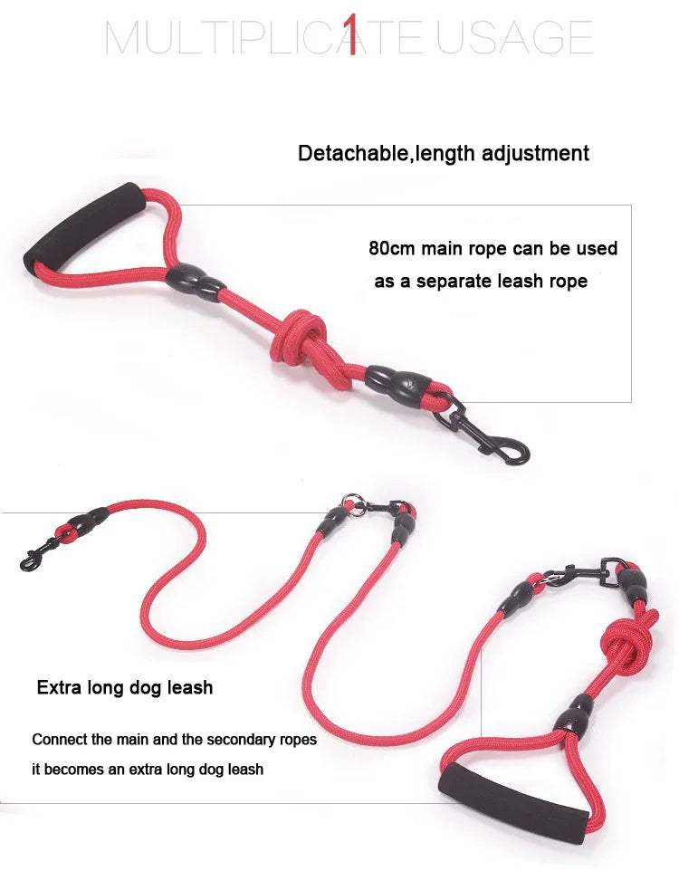 3 Way Dog Leashes for Walking 2/3/4 Dogs Pets Nylon Braided Rope No Tangle Dog Leashes for Small Dogs Dual Three Dogs Leash
