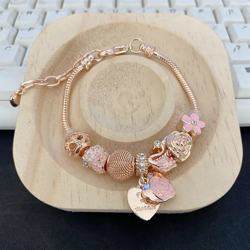1Pcs Minimalist And Atmospheric Oil Dripping Rose Heart Bead Bracelet Fashionable Oil Painting Swan Lantern Bead Bracelets INS