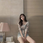 Chiffon Shirt for Women New Floral Flared Sleeves Wrapped in Chest and Waist to Make Them Look Slim Top for Women