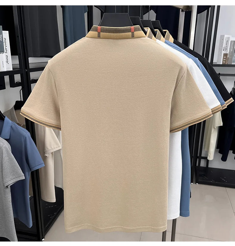 Summer new men's solid color casual fashion short sleeved polo shirt, summer comfortable business casual top
