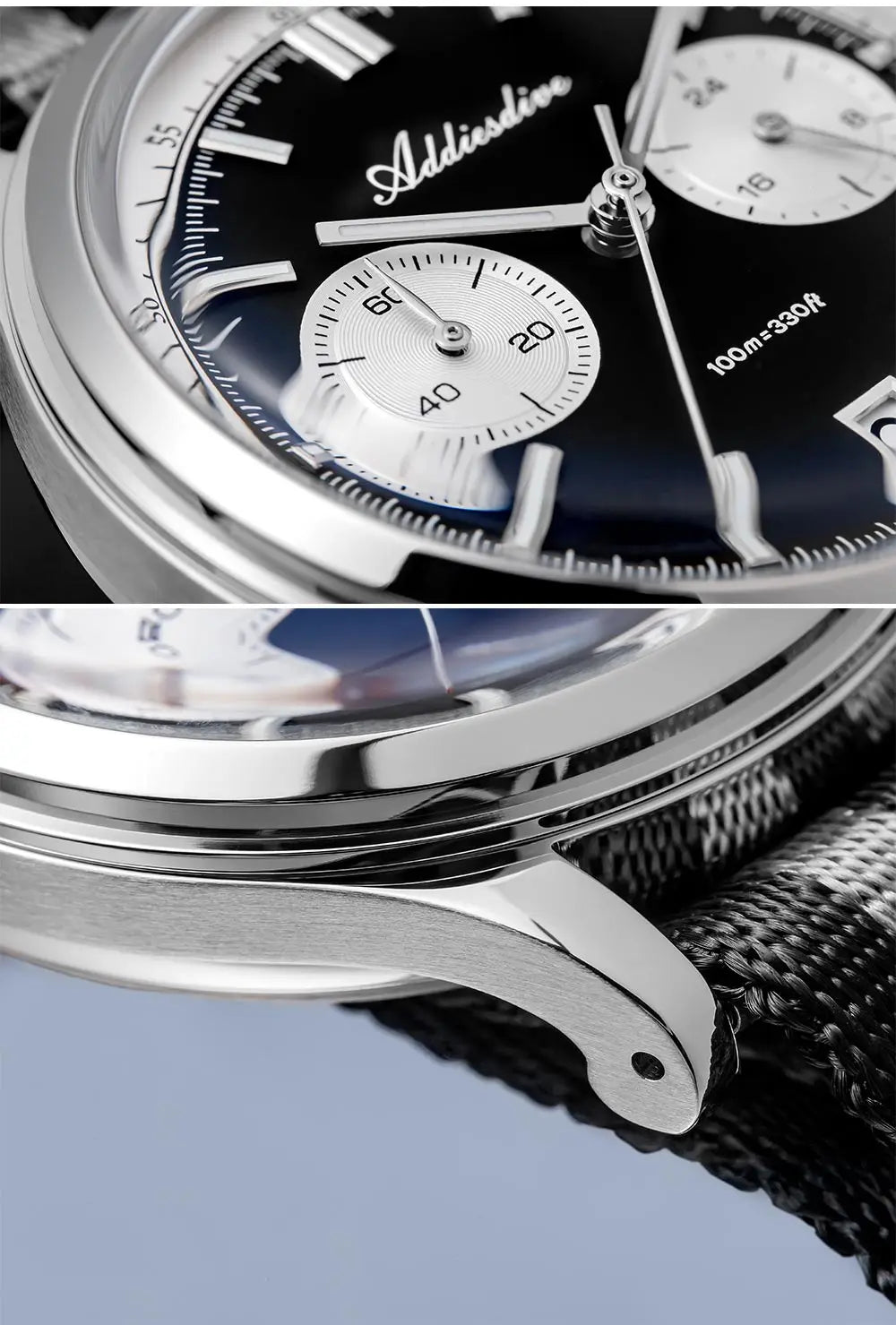 ADDIESDIVE AD2095 Watch of Men 60min Chronograph Quartz Wristwatch Bubble Mirror Glass Luminous Waterproof Men's Watches 38mm