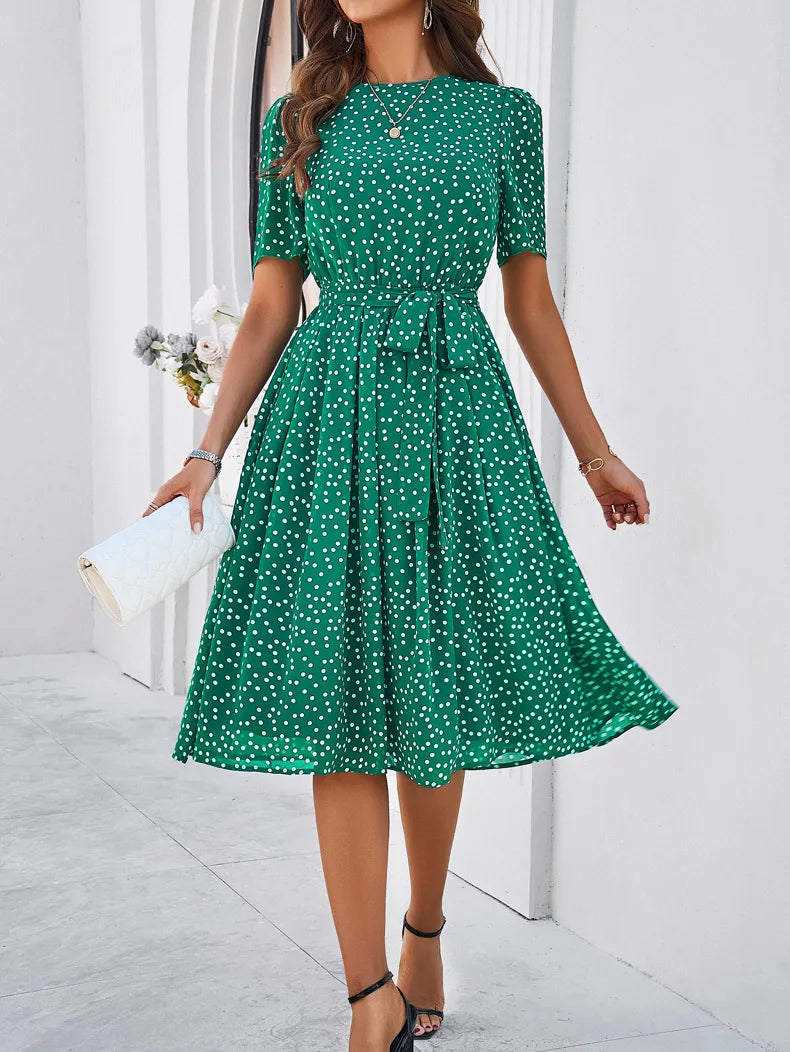 Casual Loose Printed Dot Short Dresses For Women 2025 Fashion Summer Women's A-Line Midi Dress Elegant Vintage Female Dresses